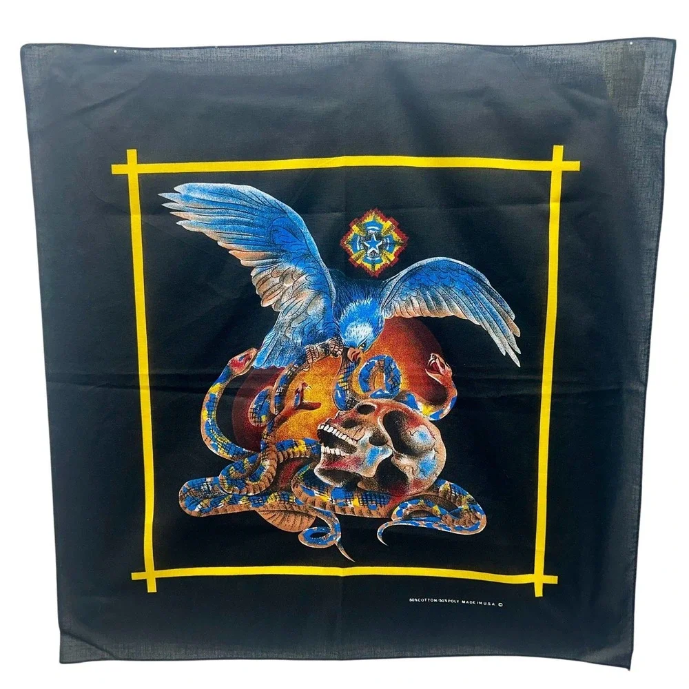 NOS VINTAGE BIKER SKULL, SNAKES & EAGLE MACABRE BANDANA 22